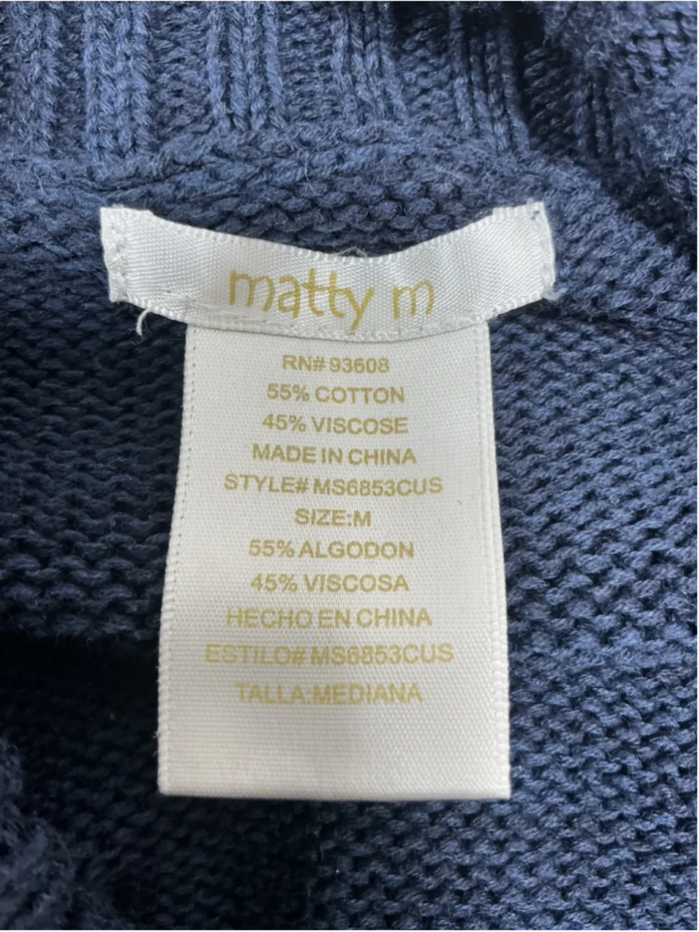 Womans Excellent Matty M Cowl Neck Sweater Medium Navy Long Sleeve Pullover